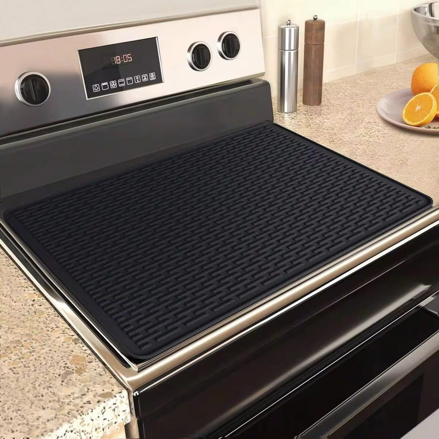 28"X20" Silicone Electric Stove Top Cover Mat - Heat Resistant Glass Cooktop Protector, Multi-Purpose Black Mat For RV Range, Dish Drying, Under Sink, Pet Feeding & Tool Storage